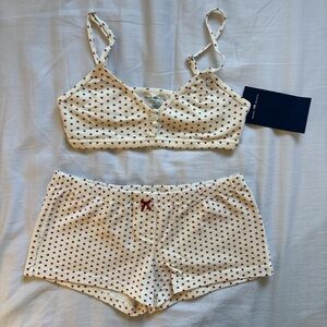 Brandy Melville White and Red Heart Pajama Set